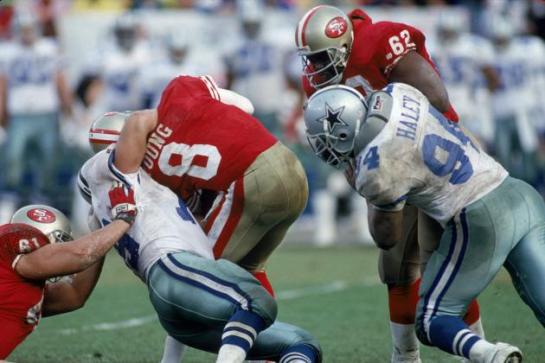 Steve Young being sacked during the 1992 NFC Championship Game.