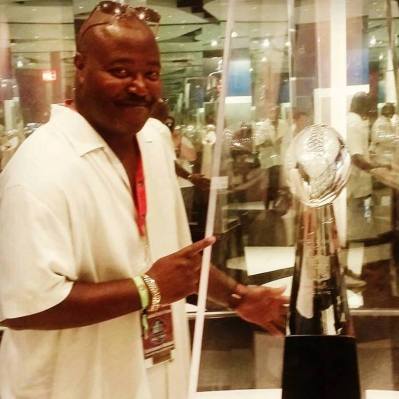 The Chancellor & Super Bowl LI Trophy at the Hall of Fame.